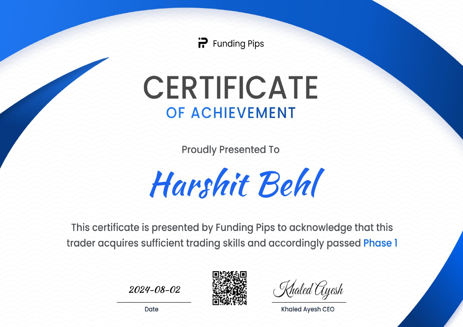 funding pips certificate